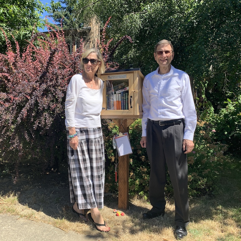 Darrell & Kathy proudly displaying their new Little Free Library book sharing box just a few steps from their front door. www.littlefreelibrary.org